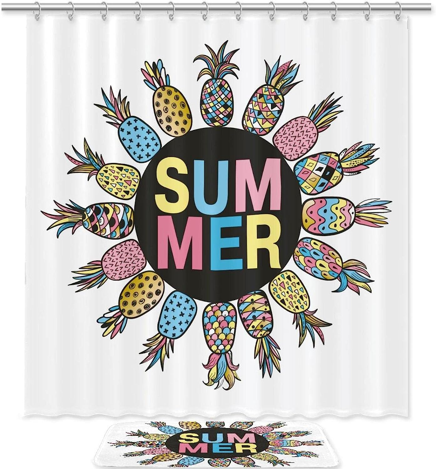Pineapples Shower Curtain for Summer Bathroom Decor