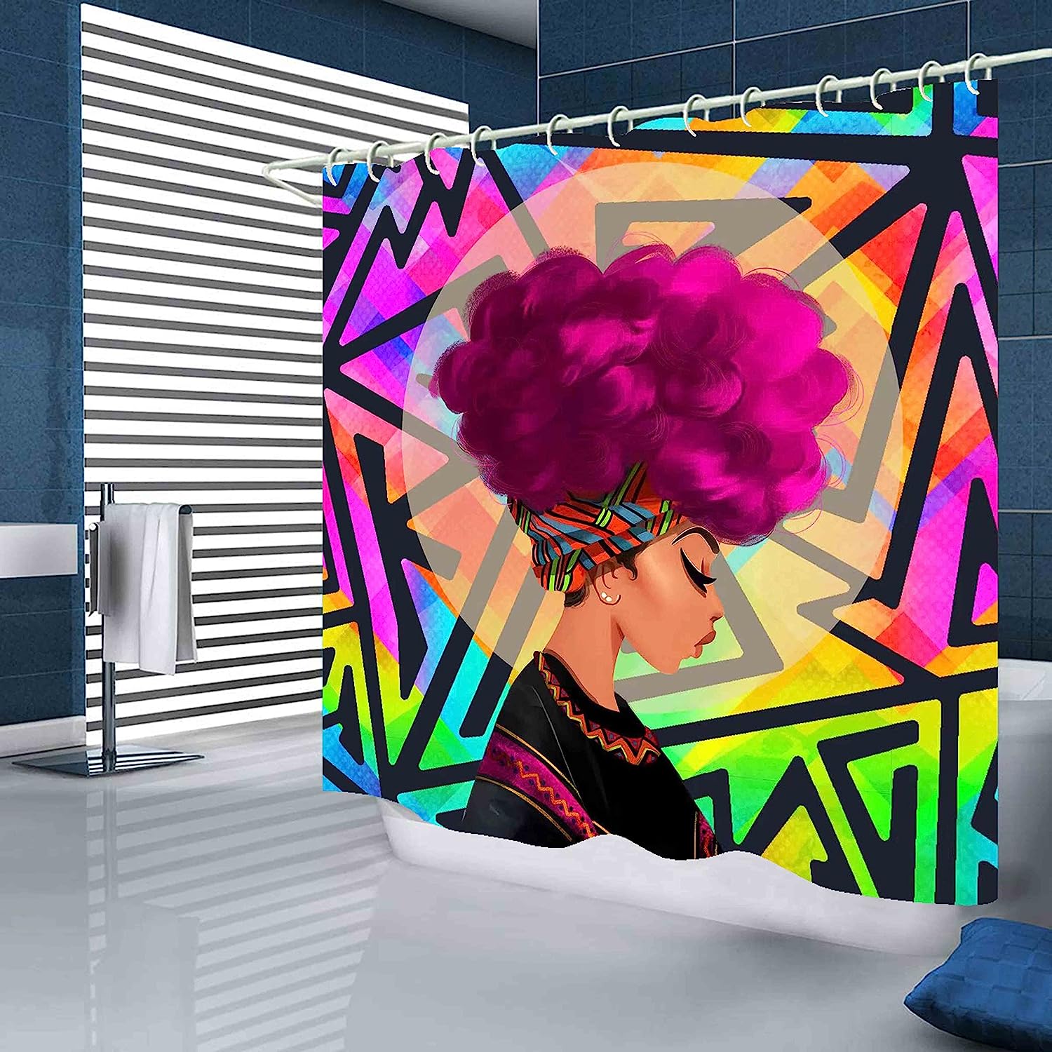 Pink And Black Bathroom Decor Set With African American Shower Curtain - Image 2