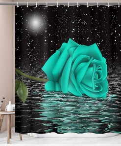 Pink And Blue Extra Long Starry Night Love Print Shower Curtain For A Romantic Bathroom Feel