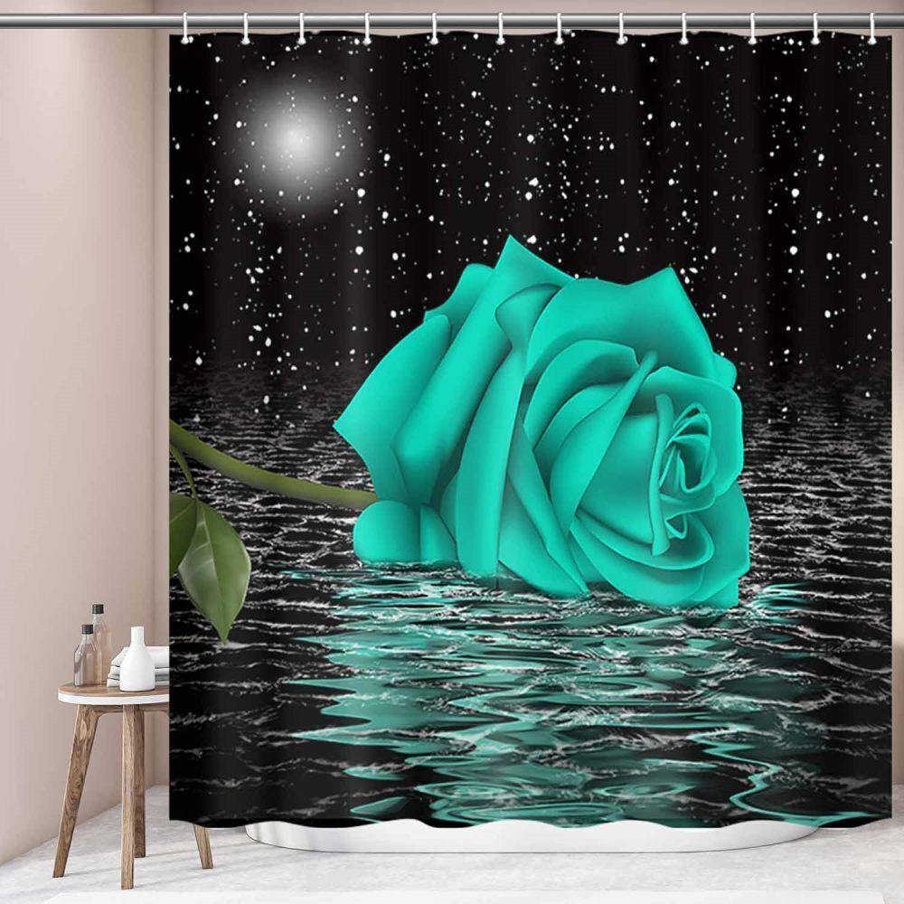 Pink And Blue Extra Long Starry Night Love Print Shower Curtain For A Romantic Bathroom Feel