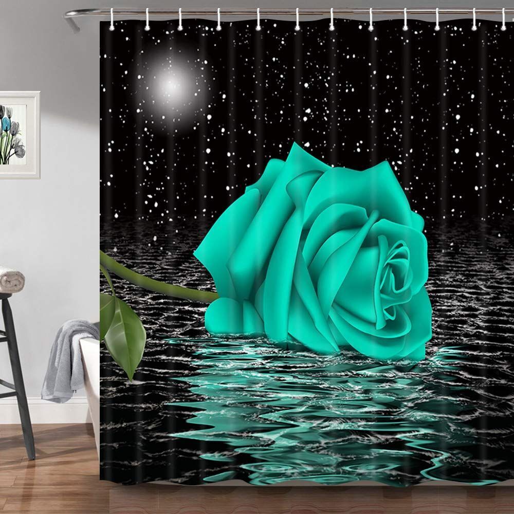 Pink And Blue Extra Long Starry Night Love Print Shower Curtain For A Romantic Bathroom Feel - Image 2