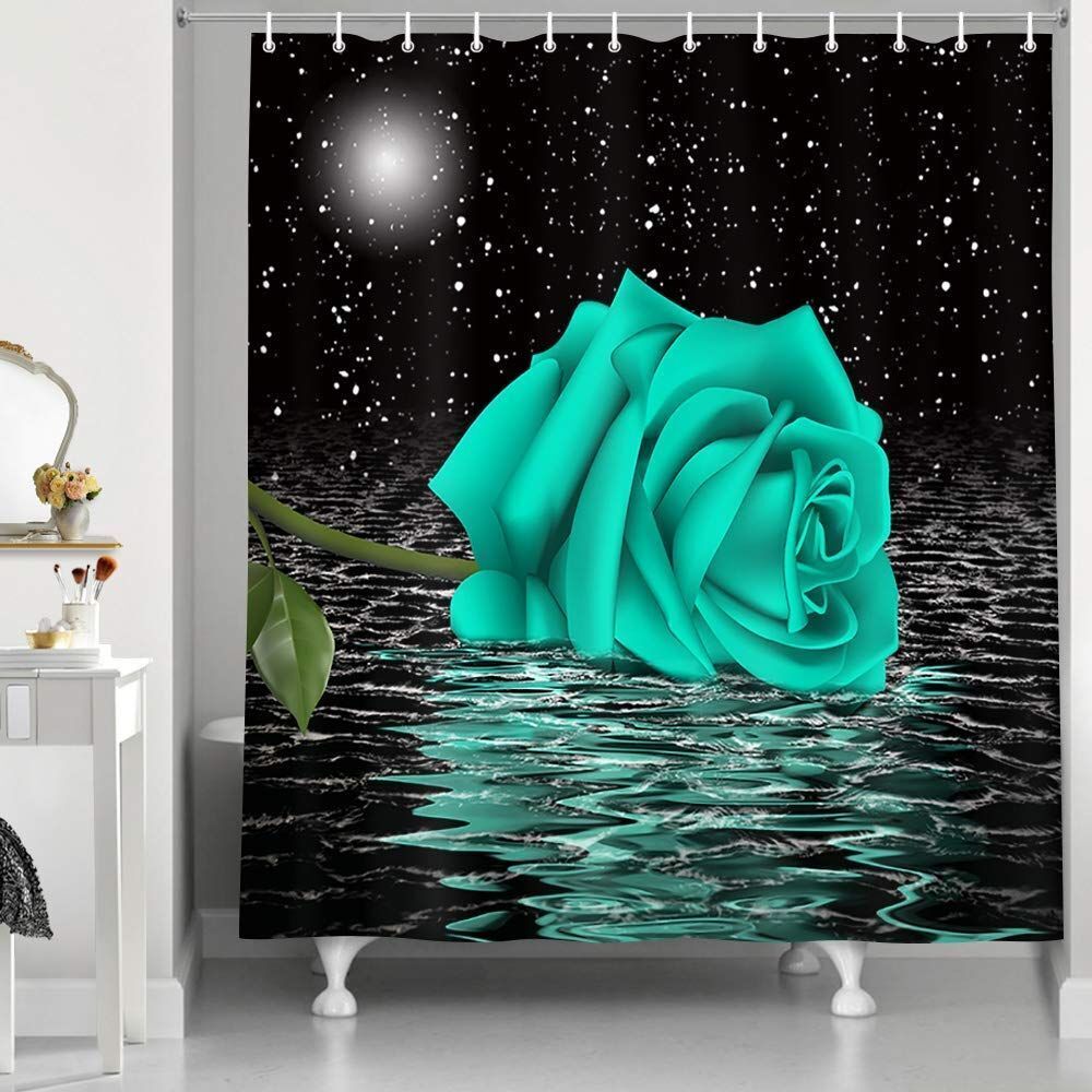 Pink And Blue Extra Long Starry Night Love Print Shower Curtain For A Romantic Bathroom Feel - Image 3