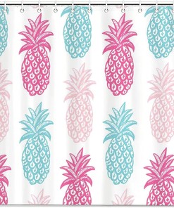Pink And Blue Pineapple Summer Shower Curtain - Fun And Colorful Fabric Curtain For Your Bathroom