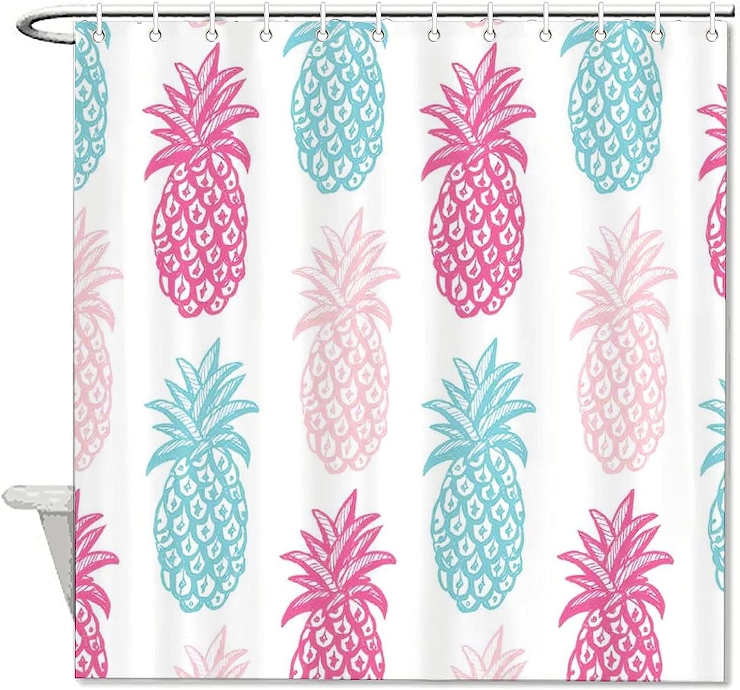 Pink And Blue Pineapple Summer Shower Curtain - Fun And Colorful Fabric Curtain For Your Bathroom