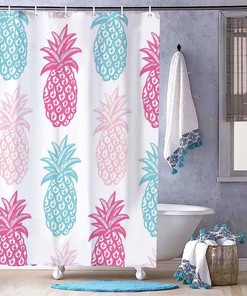Pink And Blue Pineapple Summer Shower Curtain - Fun And Colorful Fabric Curtain For Your Bathroom