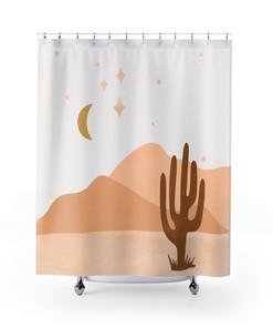 Pink And Desert Moon Shower Curtain Featuring Cactus - Add A Warm And Cozy Atmosphere To Your Bathroom