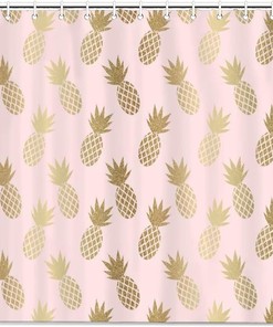 Pink And Gold Pineapples Decorative Shower Curtain - Stylish And Elegant Fabric Curtain For Your Bathroom