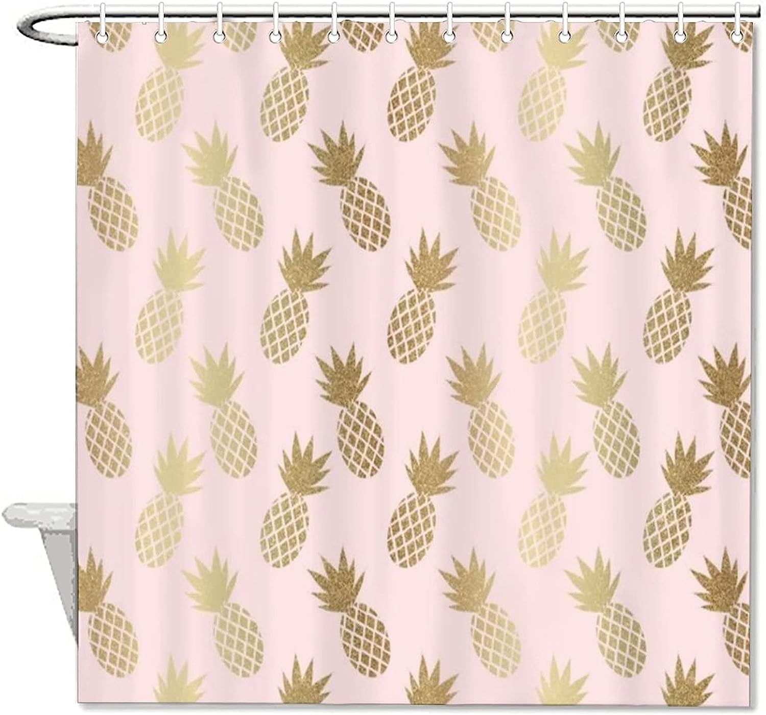 Pink And Gold Pineapples Decorative Shower Curtain - Stylish And Elegant Fabric Curtain For Your Bathroom