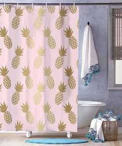 Pink And Gold Pineapples Decorative Shower Curtain - Stylish And Elegant Fabric Curtain For Your Bathroom