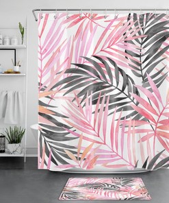 Pink And Grey Palm Leaf Vintage Shower Curtain