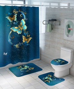 Pink And Purple Ombre Butterfly Shower Curtain For Spring Bathroom Decor