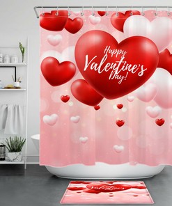 Pink And Red Heart Balloons Shower Curtain | Valentine's Day Bathroom Decor