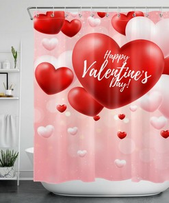 Pink And Red Heart Balloons Shower Curtain | Valentine's Day Bathroom Decor