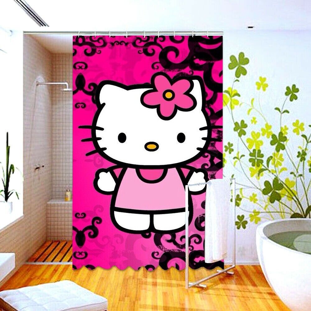 Pink And Red Hearts Waterproof Hello Kitty Shower Curtain To Enhance Your Bathroom Style
