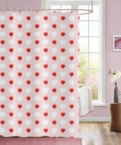 Pink And Red Little Heart Valentine'S Day Shower Curtain With Weighted Bottom For Romantic Love Theme Bathroom Home
