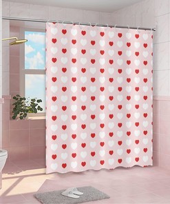 Pink And Red Little Heart Valentine'S Day Shower Curtain With Weighted Bottom For Romantic Love Theme Bathroom Home