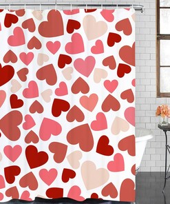 Pink And Red Sweet Heart Valentine'S Day Shower Curtain For Romantic Bathroom Decor