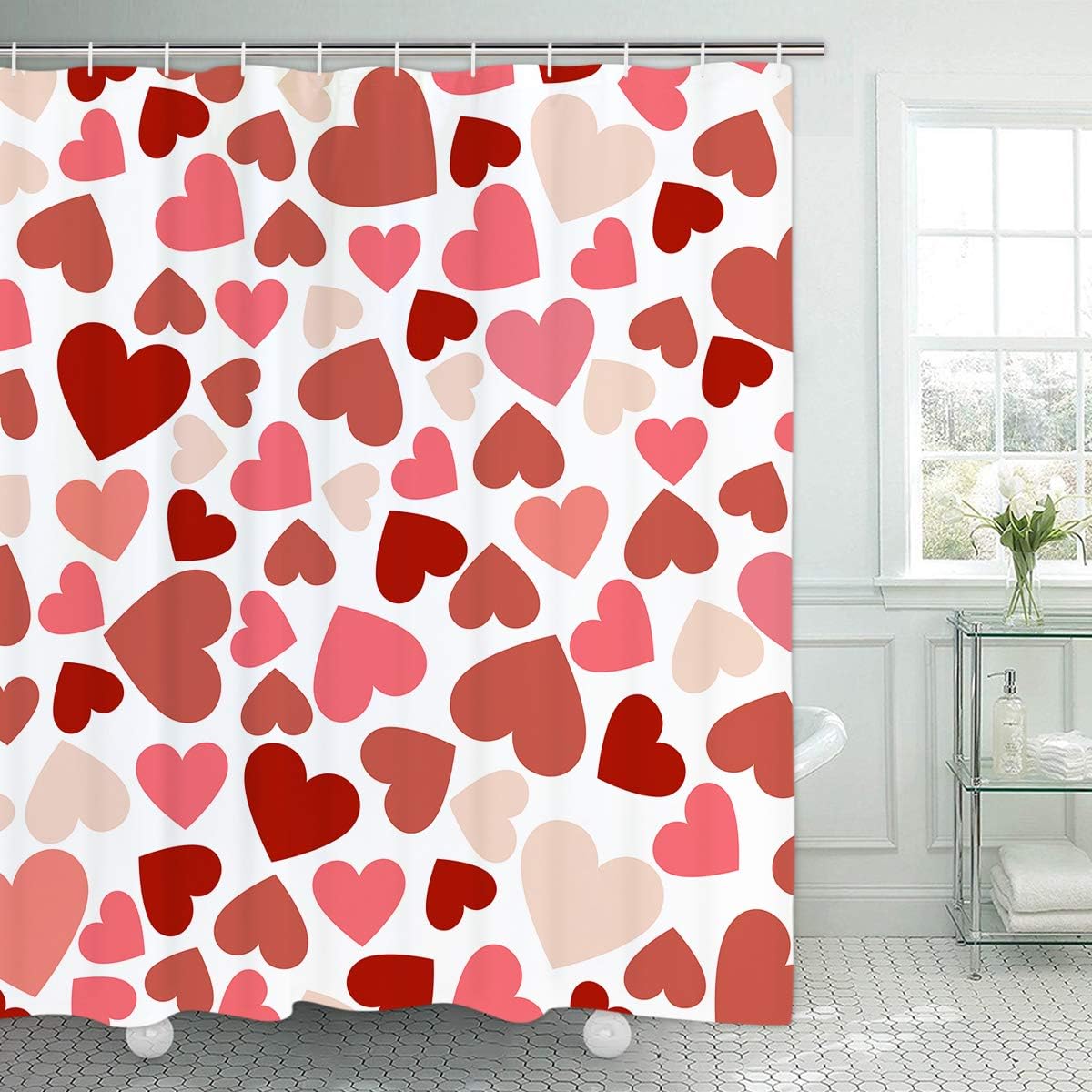 Pink And Red Sweet Heart Valentine'S Day Shower Curtain For Romantic Bathroom Decor - Image 2