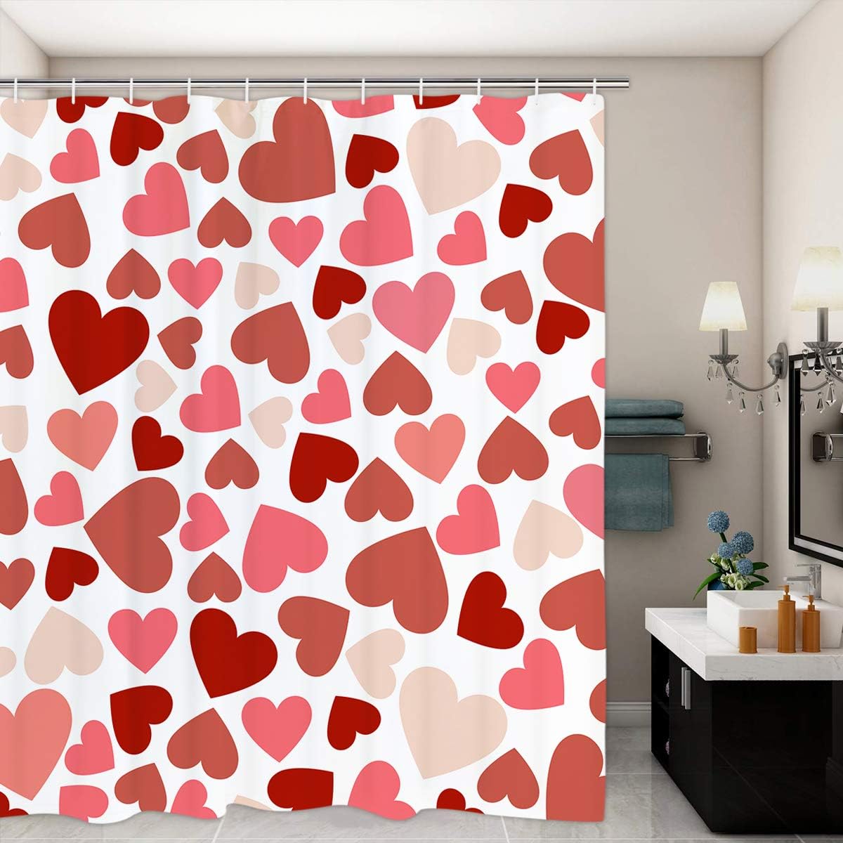 Pink And Red Sweet Heart Valentine'S Day Shower Curtain For Romantic Bathroom Decor - Image 3