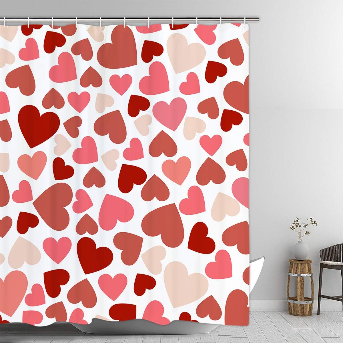 Pink And Red Sweet Heart Valentine'S Day Shower Curtain For Romantic Bathroom Decor - Image 4