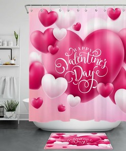 Pink And White Hearts Shower Curtain For A Delicate Valentine'S Day Bathroom