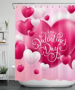 Pink And White Hearts Shower Curtain For A Delicate Valentine'S Day Bathroom