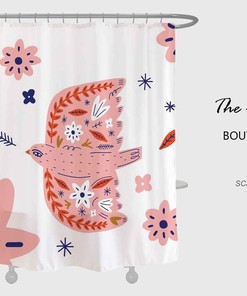 Pink Bird Flower Shower Curtain for a Fresh and Lovely Bathroom