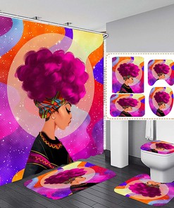 Pink Black Girl Bathroom Decor Shower Curtain Set
