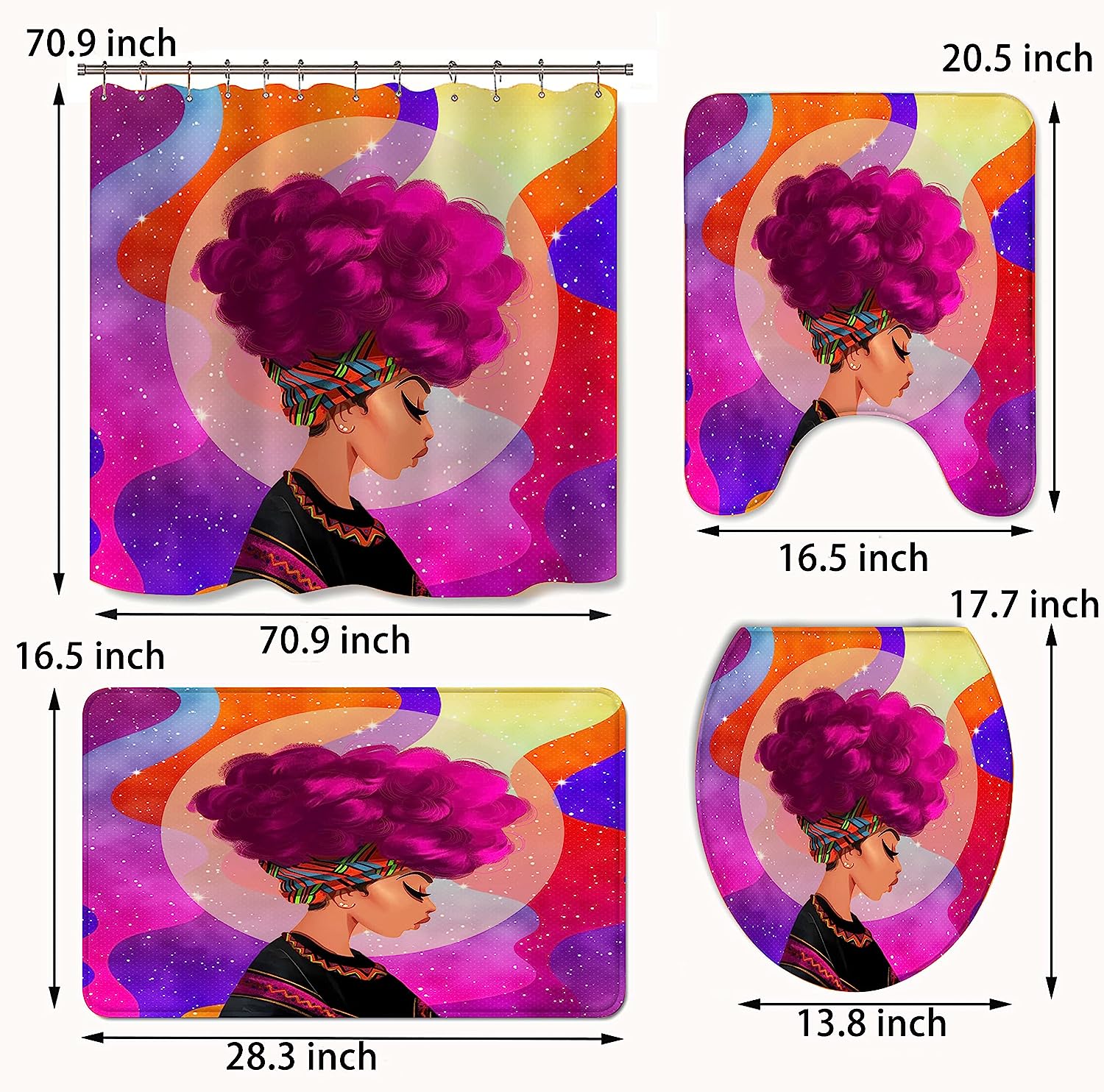 Pink Black Girl Bathroom Decor Shower Curtain Set - Image 2