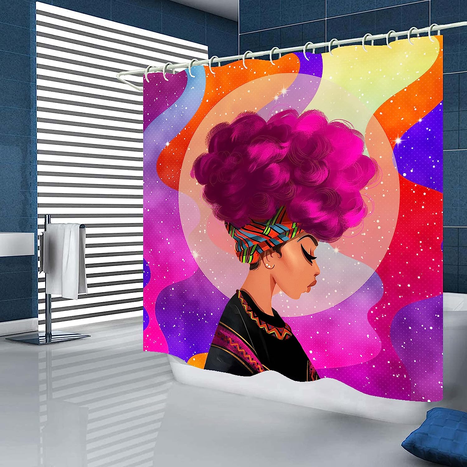 Pink Black Girl Bathroom Decor Shower Curtain Set - Image 3