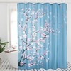 Pink Blossom Blue Banana Leaf Shower Curtain With Watercolor Flower Pattern For Bathroom Decor