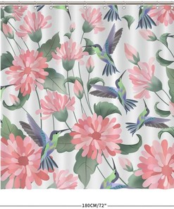 Pink Blossom with Hummingbird Shower Curtain - Watercolor Floral Bathroom Decor