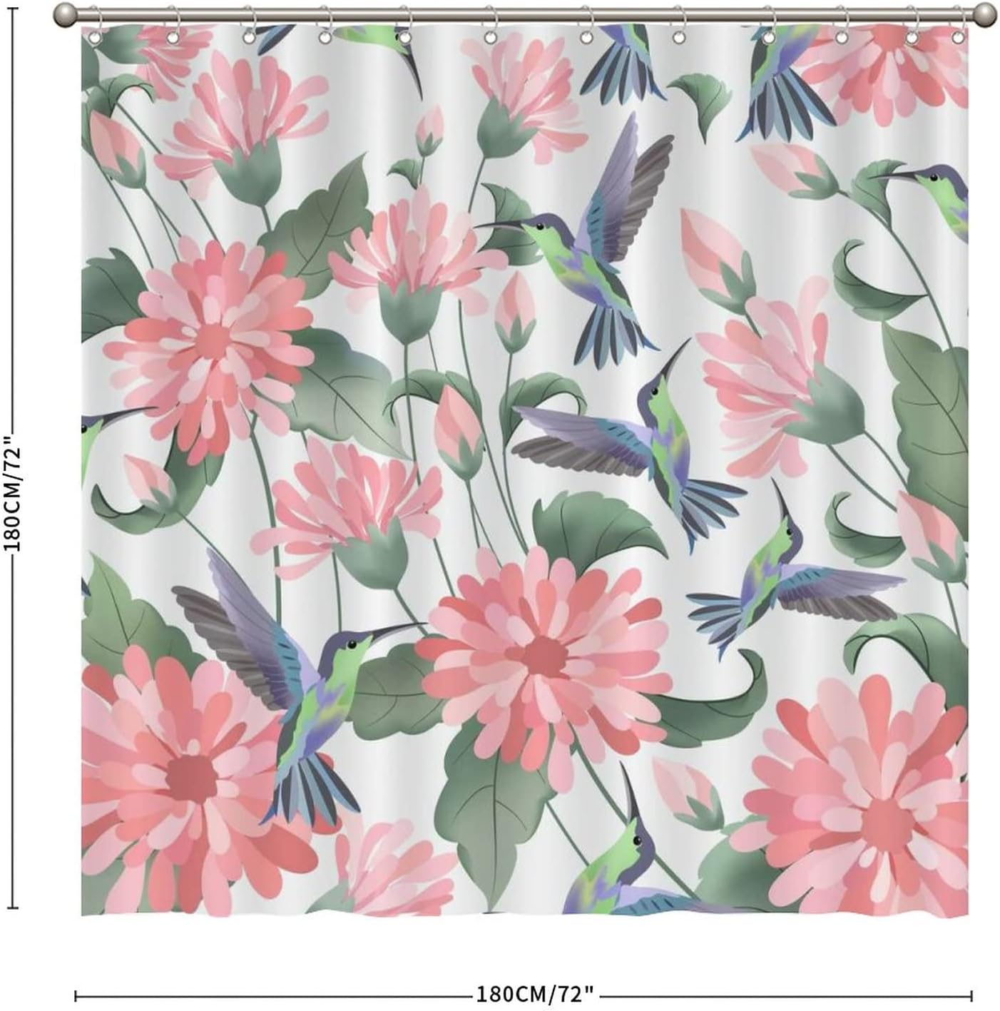 Pink Blossom with Hummingbird Shower Curtain - Watercolor Floral Bathroom Decor