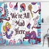 Pink Blue Purple Alice In Wonderland Shower Curtain With We Are All Mad Here Words