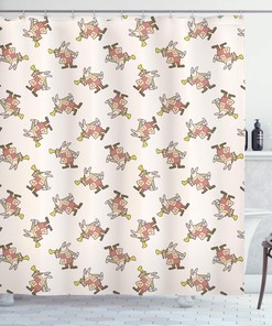 Pink Brown Yellow Alice In Wonderland White Rabbit Playing Music Artwork Shower Curtain