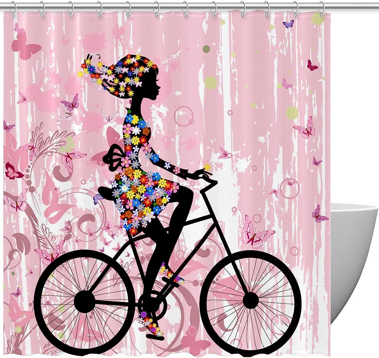 Pink Butterfly Floral Girl Shower Curtain - Cute Bathroom Decor