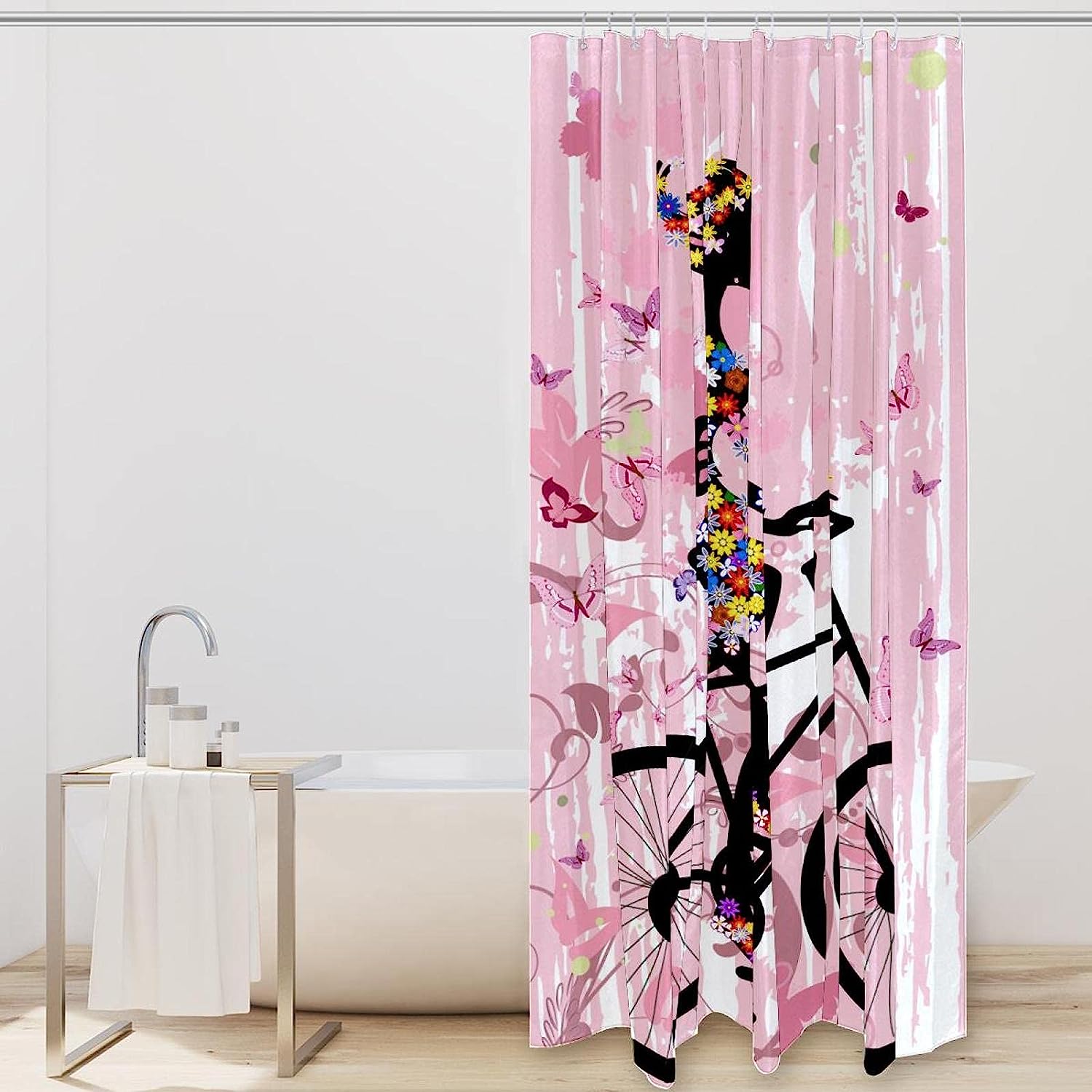 Pink Butterfly Floral Girl Shower Curtain - Cute Bathroom Decor - Image 2