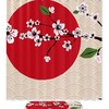 Pink Cherry Blossoms and Red Sun Japanese Shower Curtain for Bathroom Decor