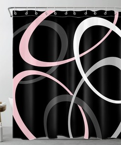 Pink Circle Geometric Shower Curtain, Abstract Minimalist Black And White Design, Modern Aesthetic Bathroom Decor 