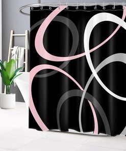 Pink Circle Geometric Shower Curtain, Abstract Minimalist Black And White Design, Modern Aesthetic Bathroom Decor