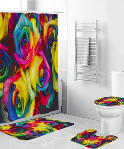 Pink Colorful Shower Curtain Set With Bathroom Bathroom Lid Cover - Feminine And Fun For Your Bathroom