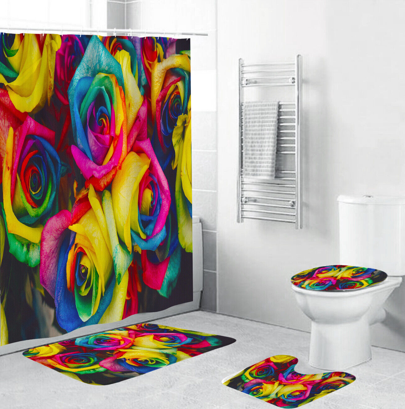Pink Colorful Shower Curtain Set With Bathroom Bathroom Lid Cover - Feminine And Fun For Your Bathroom