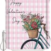 Pink Country Retro Bicycle Rose Flower Valentine's Plaid Shower Curtain
