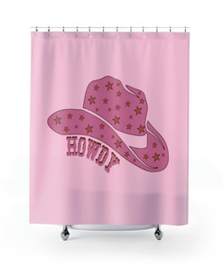Pink Cowgirl Hat Retro Style Shower Curtain - Western Theme