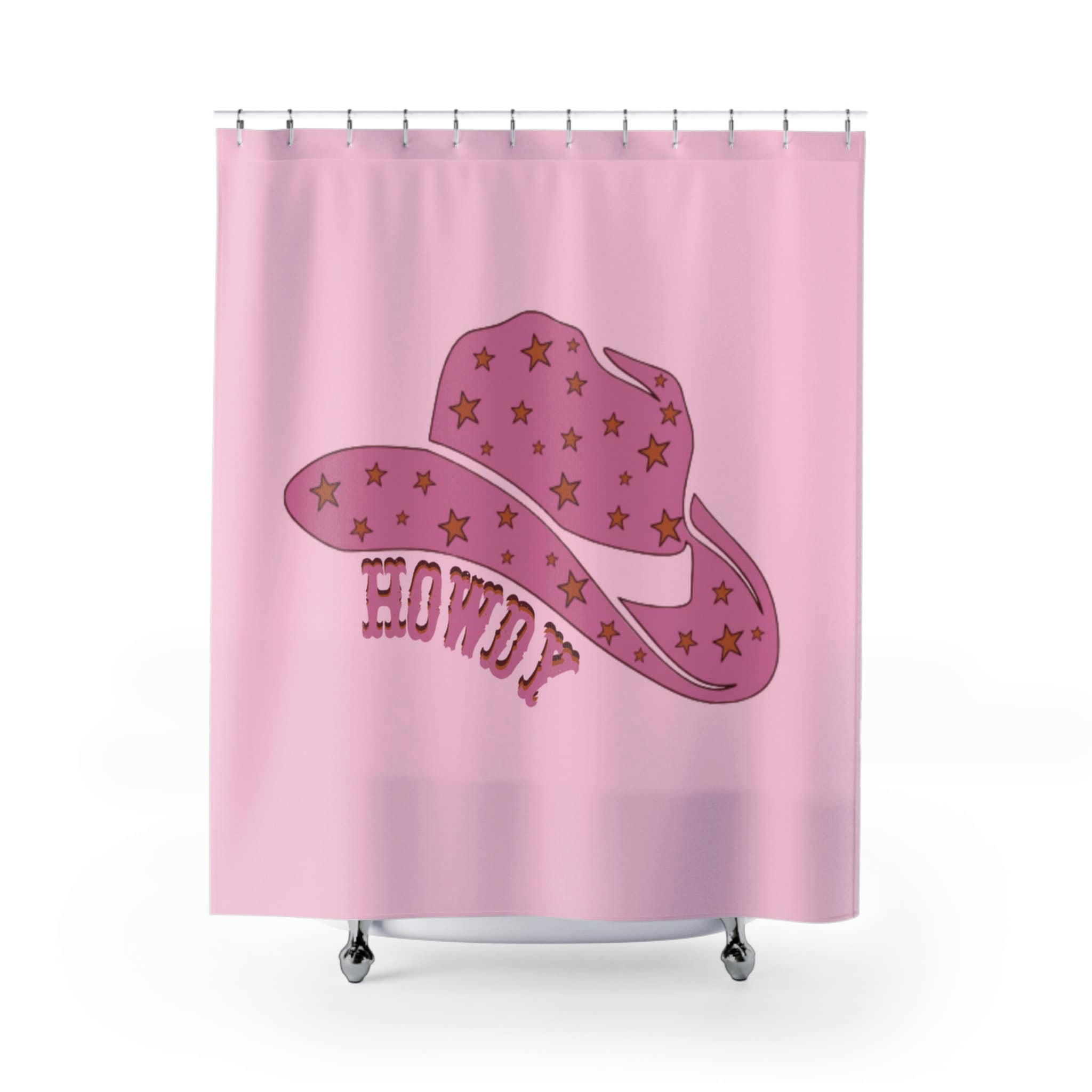 Pink Cowgirl Hat Retro Style Shower Curtain - Western Theme
