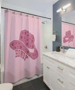 Pink Cowgirl Hat Retro Style Shower Curtain - Western Theme