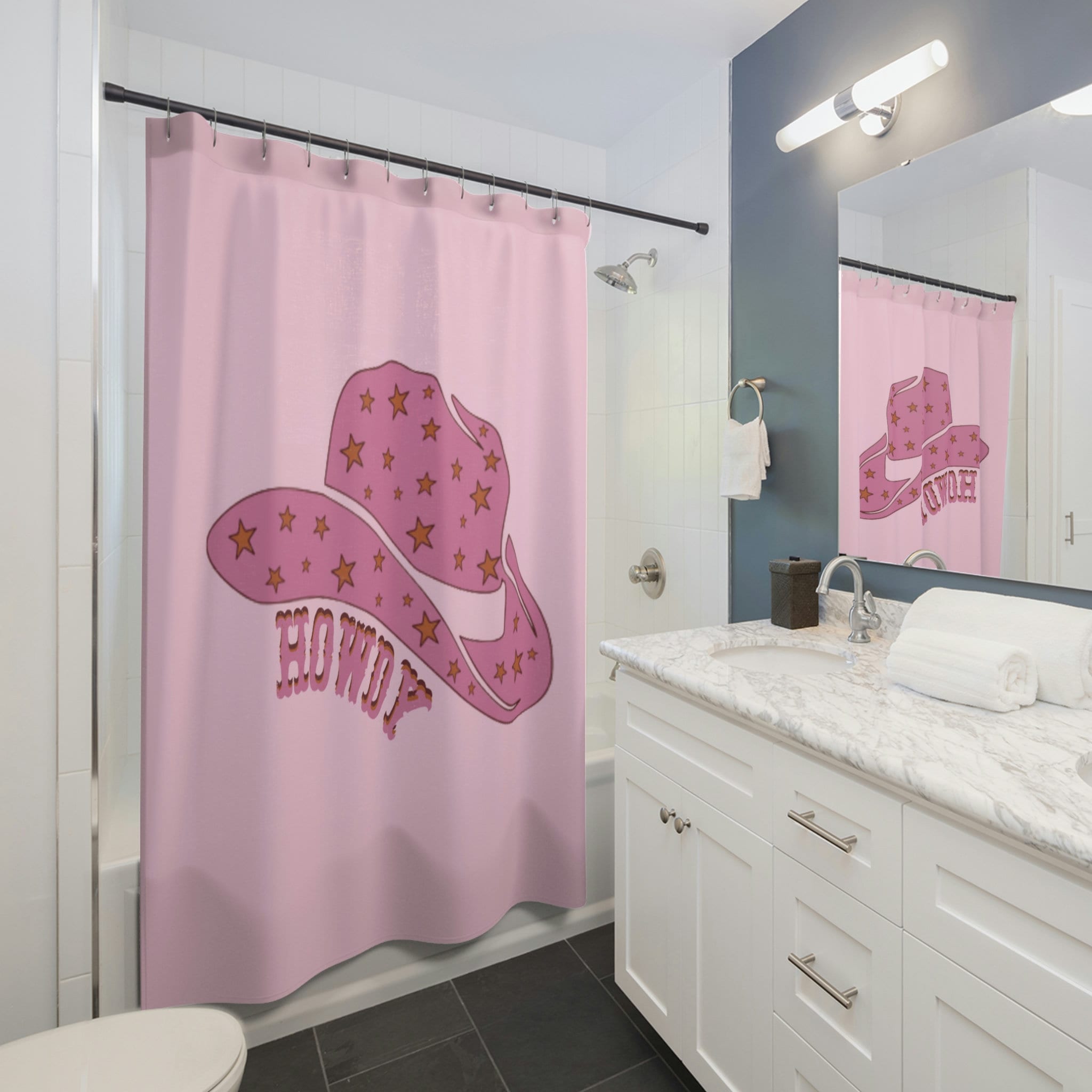 Pink Cowgirl Hat Retro Style Shower Curtain - Western Theme