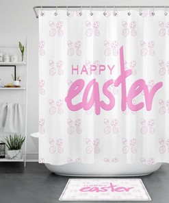 Pink Eggs Waterproof Fabric Shower Curtain For Easter Bathroom Accessory