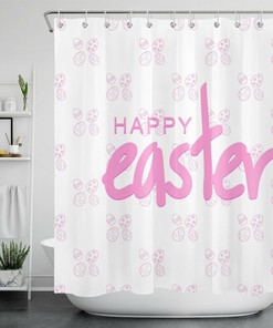 Pink Eggs Waterproof Fabric Shower Curtain For Easter Bathroom Accessory