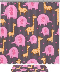 Pink Elephant Heart Shower Curtain - Cute Giraffe Bathroom Decor